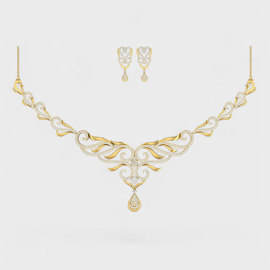 Yellow Gold Lab Grown Diamond Necklace Set with Earrings