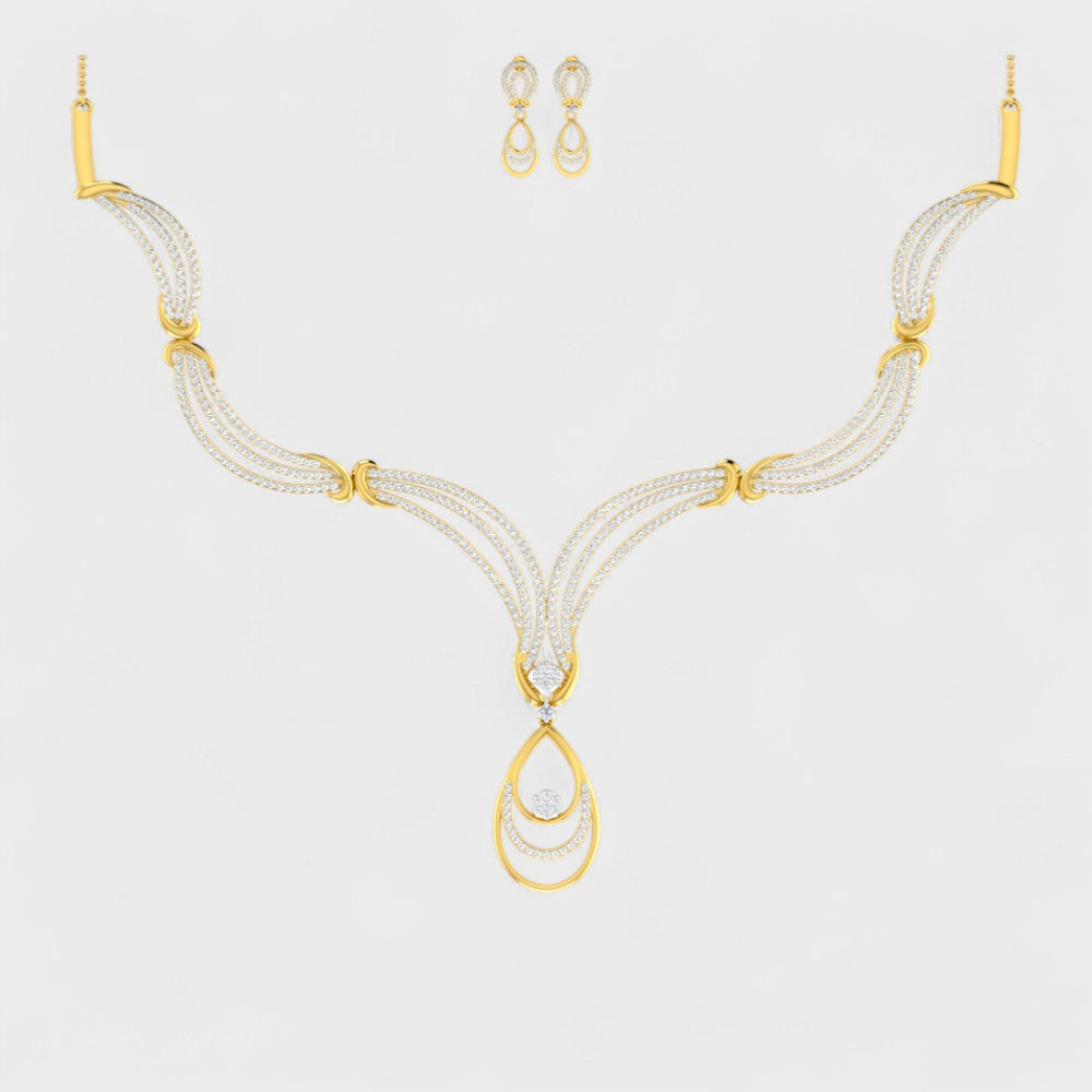 Elegant Lab-Grown Diamond Necklace Set Yellow Gold Statement Design