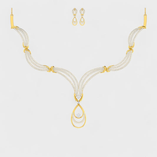Elegant Lab-Grown Diamond Necklace Set Yellow Gold Statement Design