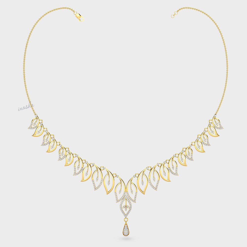 Elegant Round Cut Lab-Grown Diamond Necklace crafted in 9K, 14K, or 18K Yellow Gold.