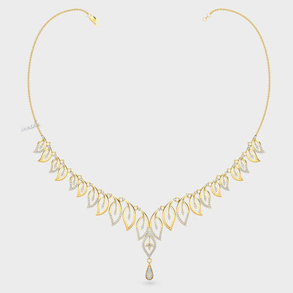 Elegant Round Cut Lab-Grown Diamond Necklace crafted in 9K, 14K, or 18K Yellow Gold.