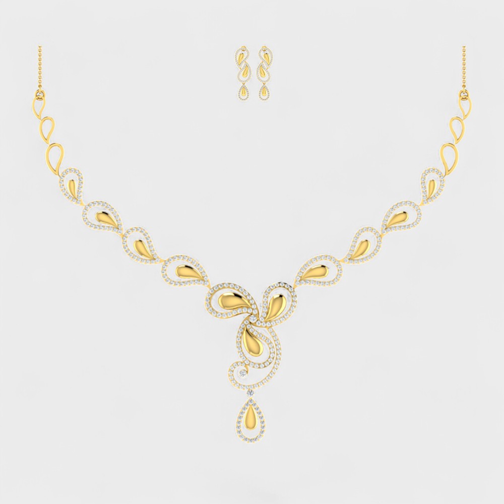 Certified Lab Diamond Necklace Set with earring Round Cut Hallmark Yellow Gold