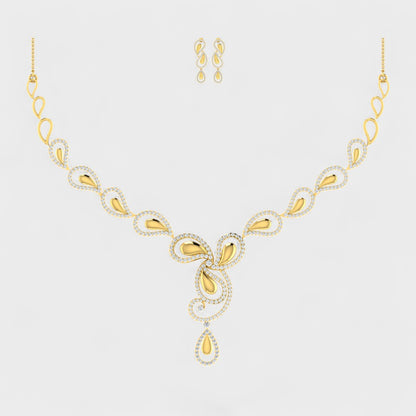 Certified Lab Diamond Necklace Set with earring Round Cut Hallmark Yellow Gold