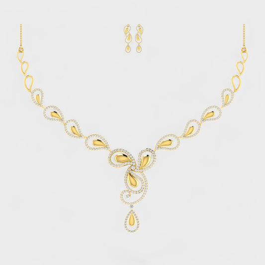 Certified Lab Diamond Necklace Set with earring Round Cut Hallmark Yellow Gold