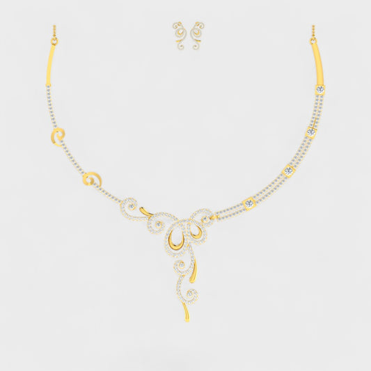 Certified Lab Diamond Necklace set Round Cut Hallmark Yellow Gold