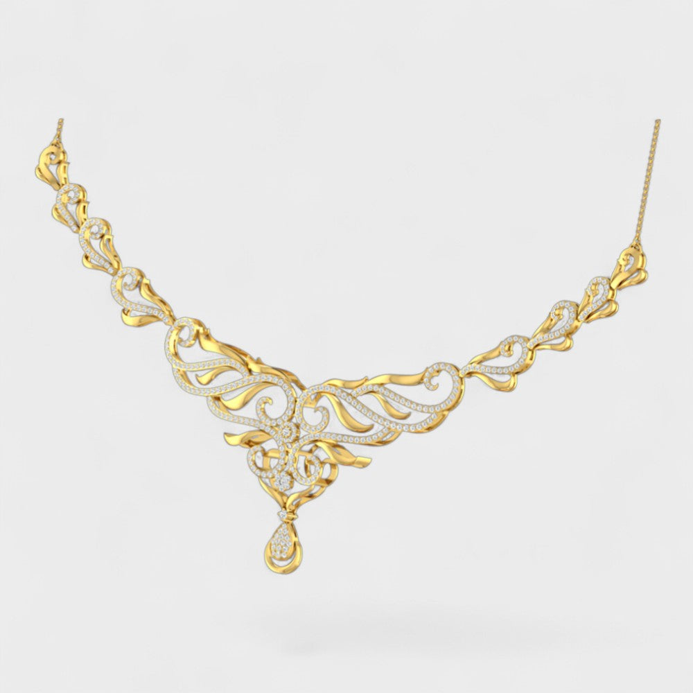 Yellow Gold Round Cut Lab Diamond Necklace