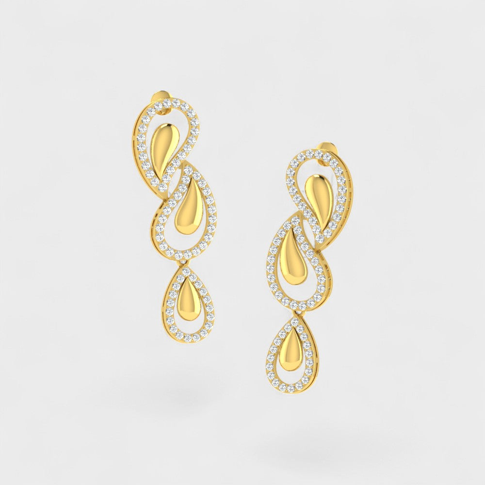 Premium Round Cut Lab Diamond Earrings in Yellow Gold Finish