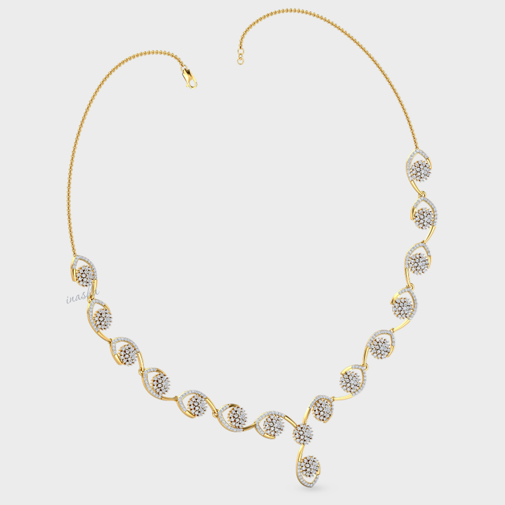 Certified Lab-Grown Diamond Necklace featuring brilliant Round Cut Diamonds in Hallmark Yellow Gold.