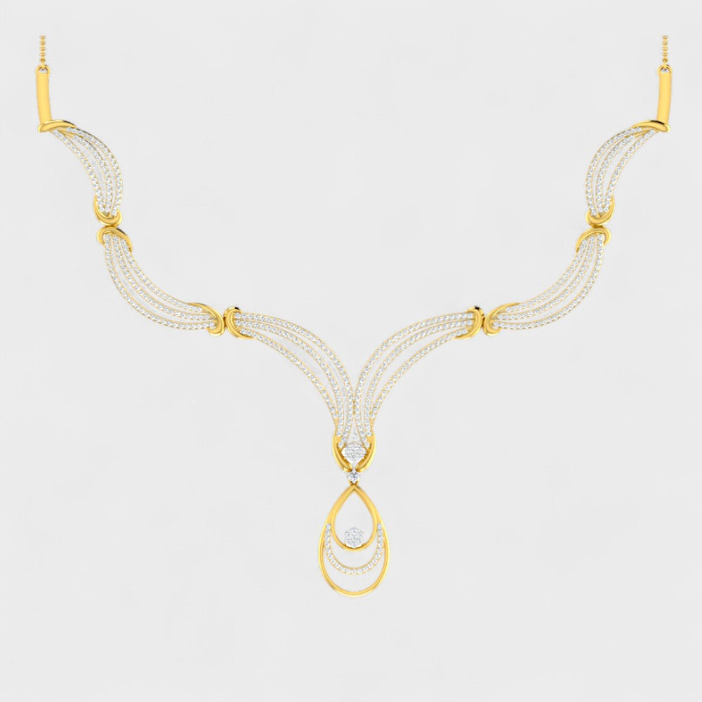 Premium Round Cut Lab Diamond Necklace in Yellow Gold Finish