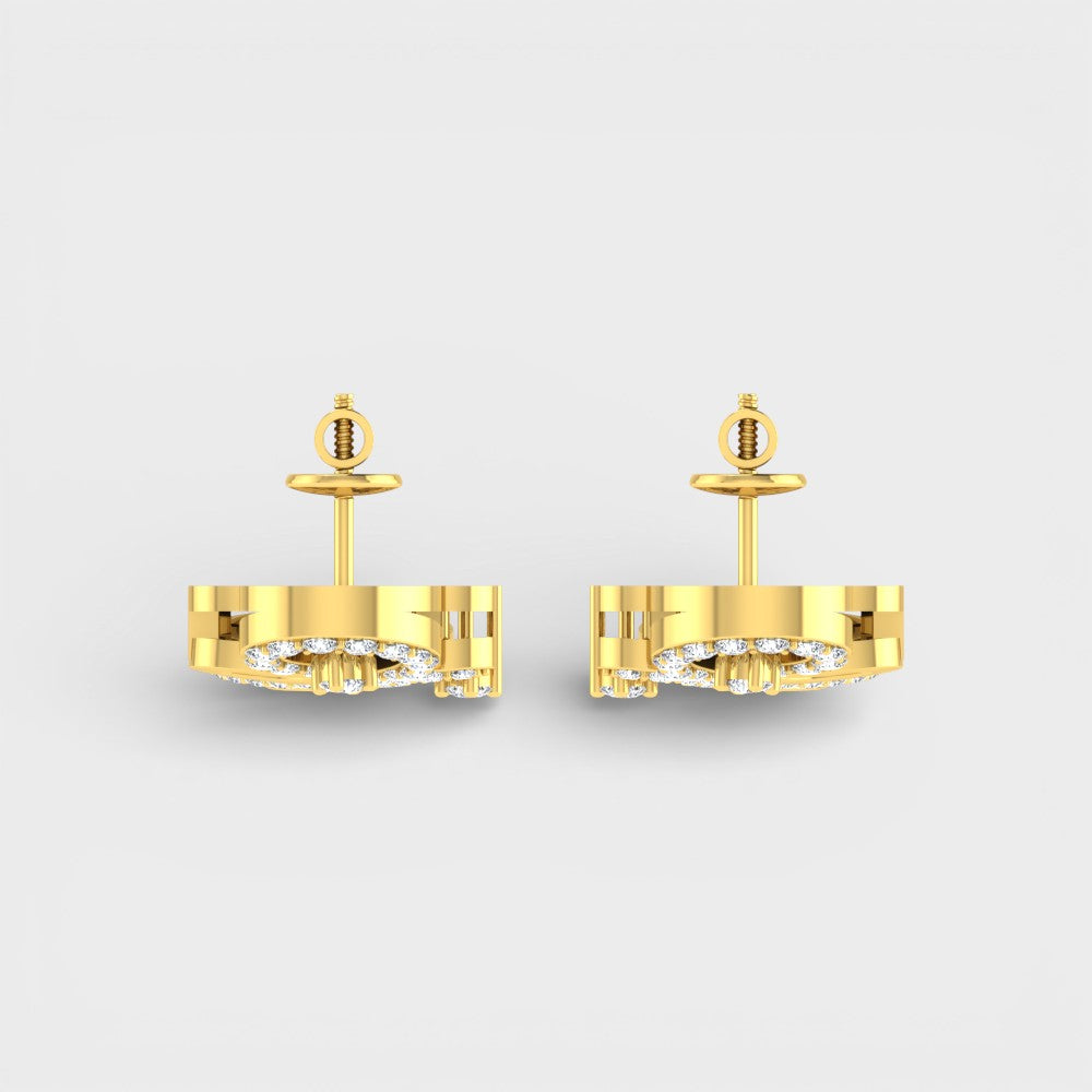 Luxury Yellow Gold Lab Diamond Earrings Round Cut Design