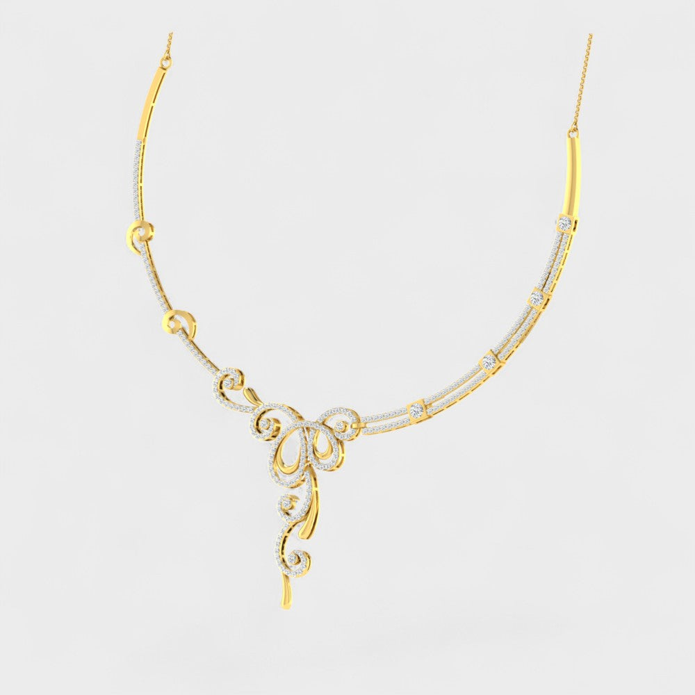 Premium Round Cut Lab Diamond Necklace in Yellow Gold Finish