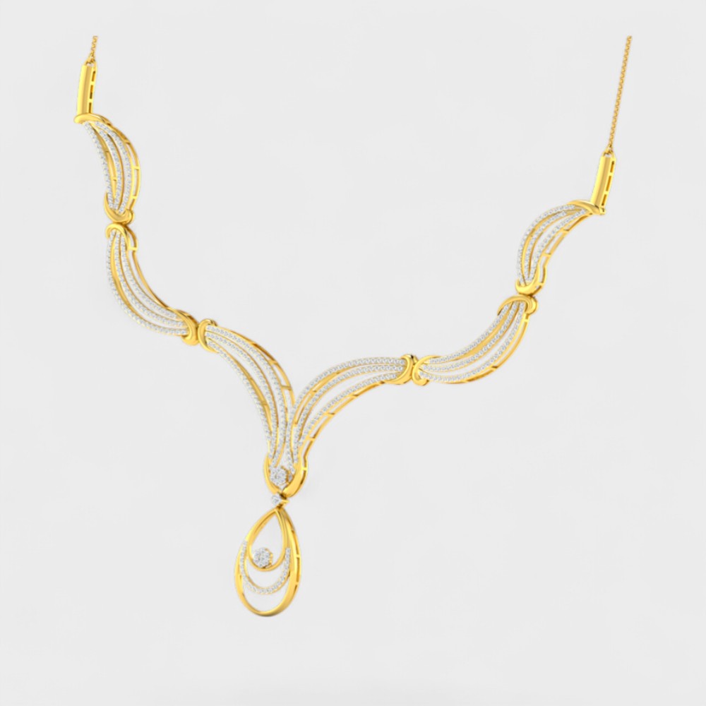 Luxury Yellow Gold Lab Diamond Necklace Round Cut Necklace 