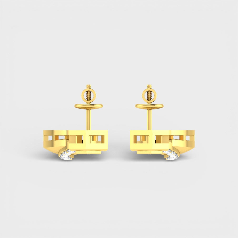 Premium Round Cut Lab Diamond Earrings in Yellow Gold Finish