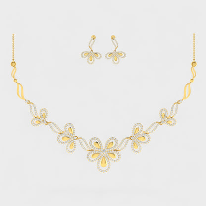 Lab-Grown Round Cut Diamond Necklace Set with Earrings in Yellow Gold