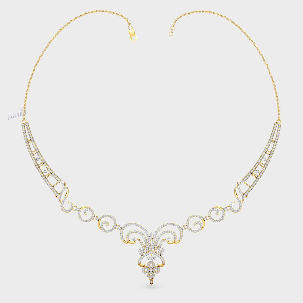 Certified Lab-Grown Diamond Necklace with radiant Round Cut Diamonds in Hallmark Yellow Gold.