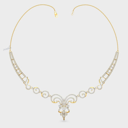 Certified Lab-Grown Diamond Necklace with radiant Round Cut Diamonds in Hallmark Yellow Gold.