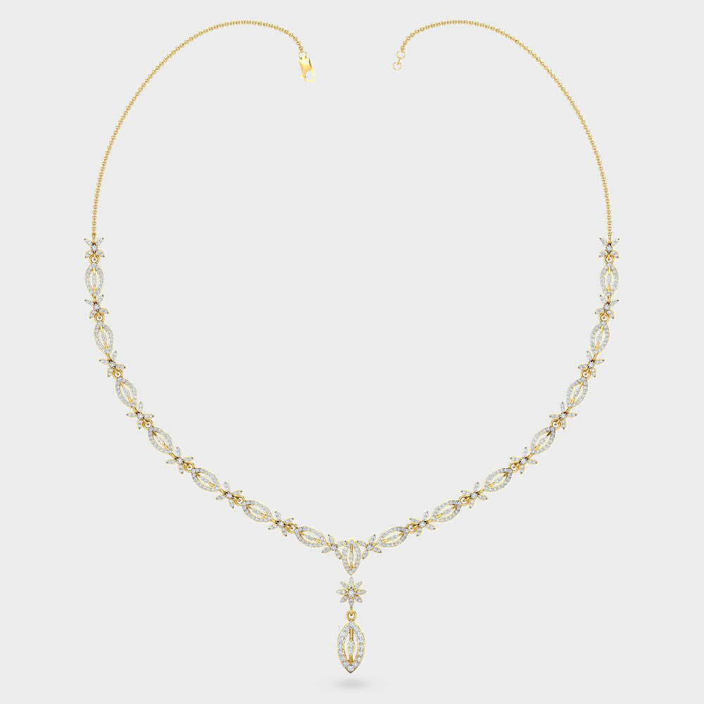 Certified Lab-Grown Diamond Necklace featuring radiant Round Cut Diamonds in Hallmark Yellow Gold.