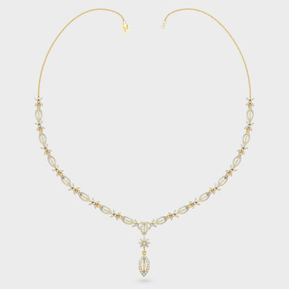 Certified Lab-Grown Diamond Necklace featuring radiant Round Cut Diamonds in Hallmark Yellow Gold.