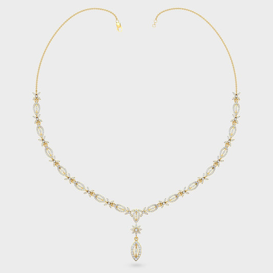 Certified Lab-Grown Diamond Necklace featuring radiant Round Cut Diamonds in Hallmark Yellow Gold.