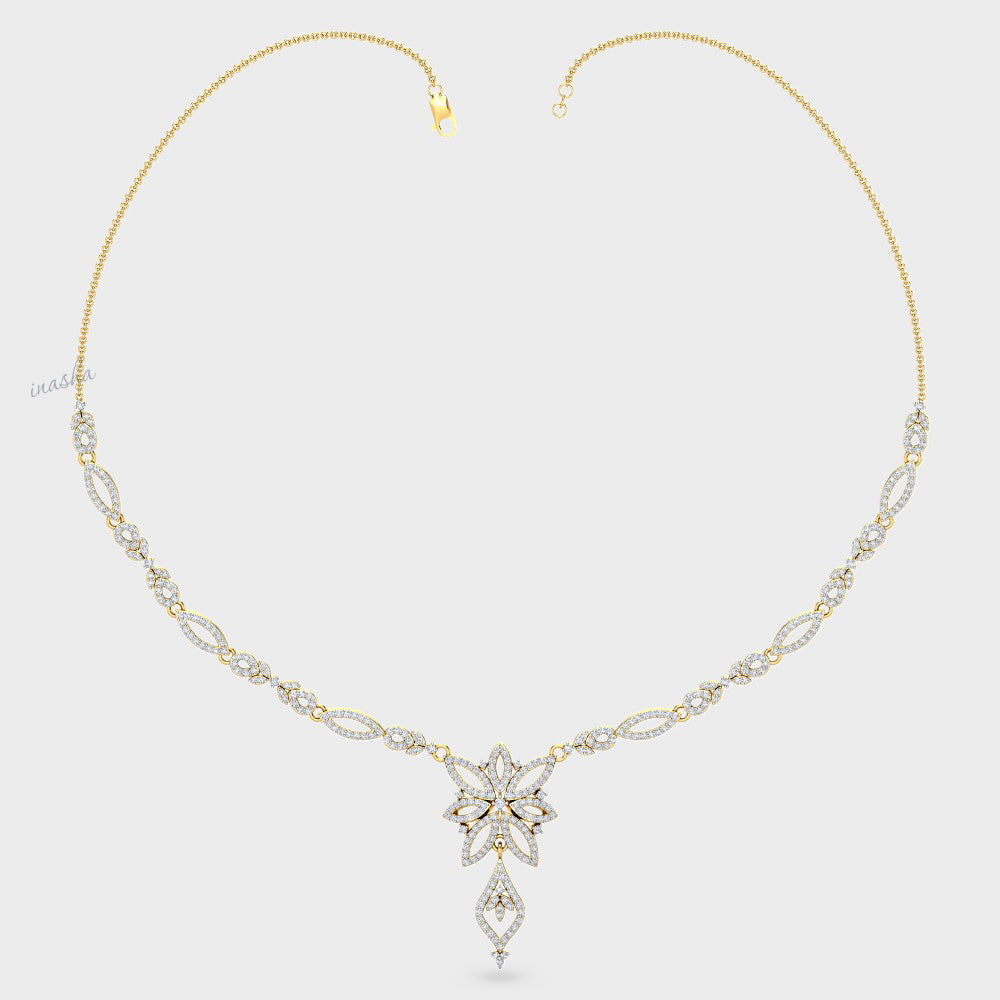 Elegant Round Cut Lab-Grown Diamond Necklace crafted in 9K, 14K, or 18K Yellow Gold.
