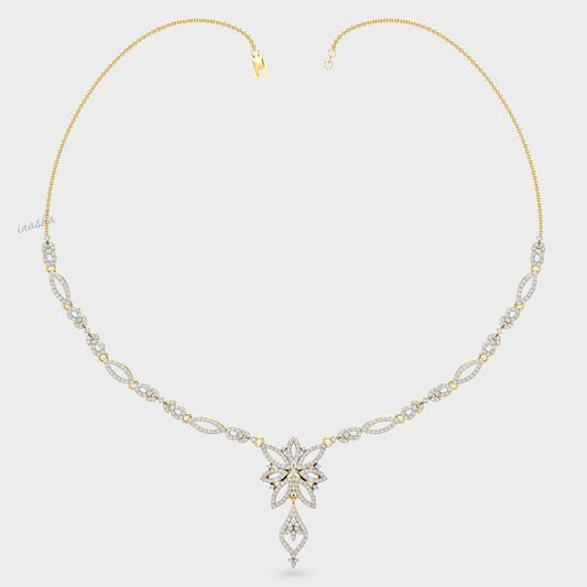 Elegant Round Cut Lab-Grown Diamond Necklace crafted in 9K, 14K, or 18K Yellow Gold.