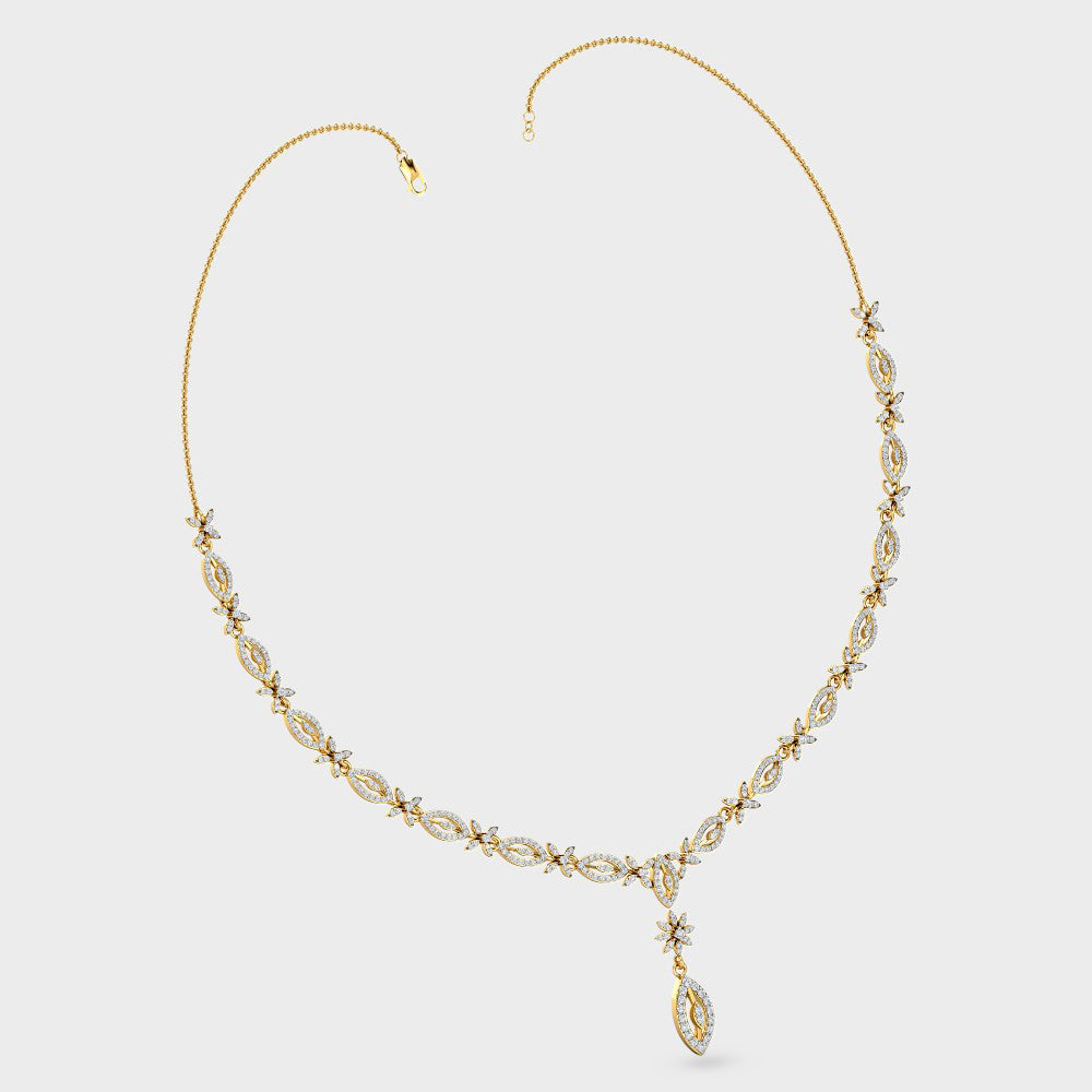 Elegant Round Cut Lab-Grown Diamond Necklace crafted in Yellow Gold