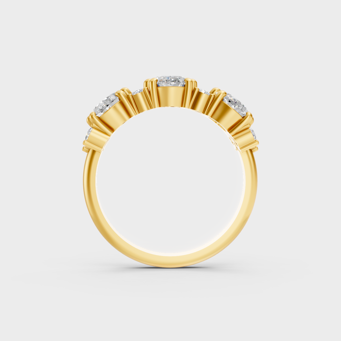 Luxury 2.30 Carat Oval and Round Cut Diamond Band with brilliant styling in 9K Yellow Gold.