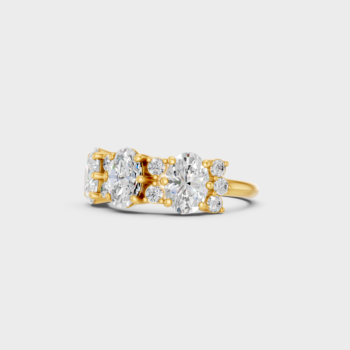 Certified 2.30 Carat Oval and Round-Cut Lab-Grown Diamond Band in 18K Yellow Gold.