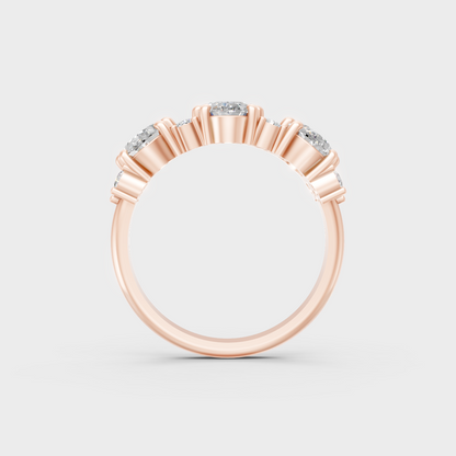 Unique 2.30 Carat Oval and Round Cut Lab-Grown Diamond Band with modern appeal in 9K Rose Gold.