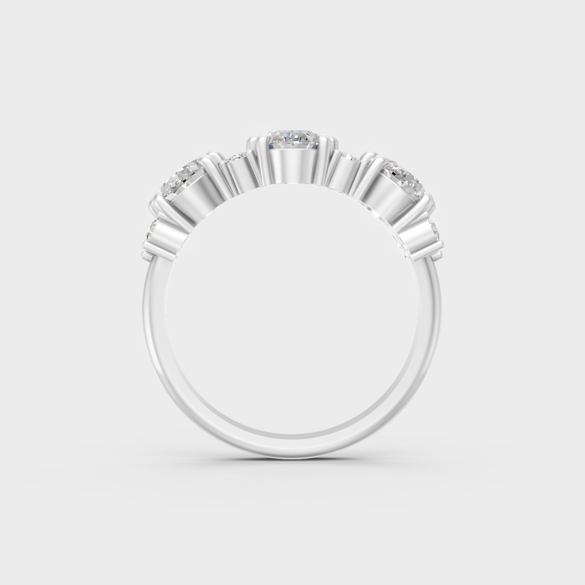 Certified 2.30 Carat Oval and Round-Cut Lab-Grown Diamond Band in 18K White Gold.