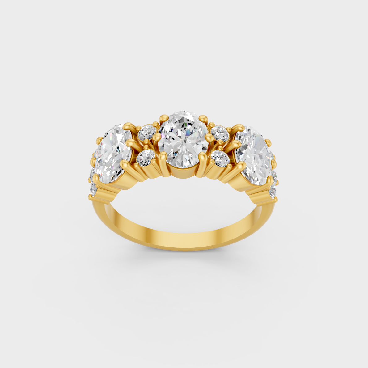Majestic 2.30 Ct Oval and Round Lab-Grown Diamond Wedding Band in a polished 14K Yellow Gold setting.