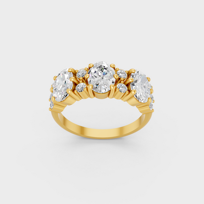 Majestic 2.30 Ct Oval and Round Lab-Grown Diamond Wedding Band in a polished 14K Yellow Gold setting.