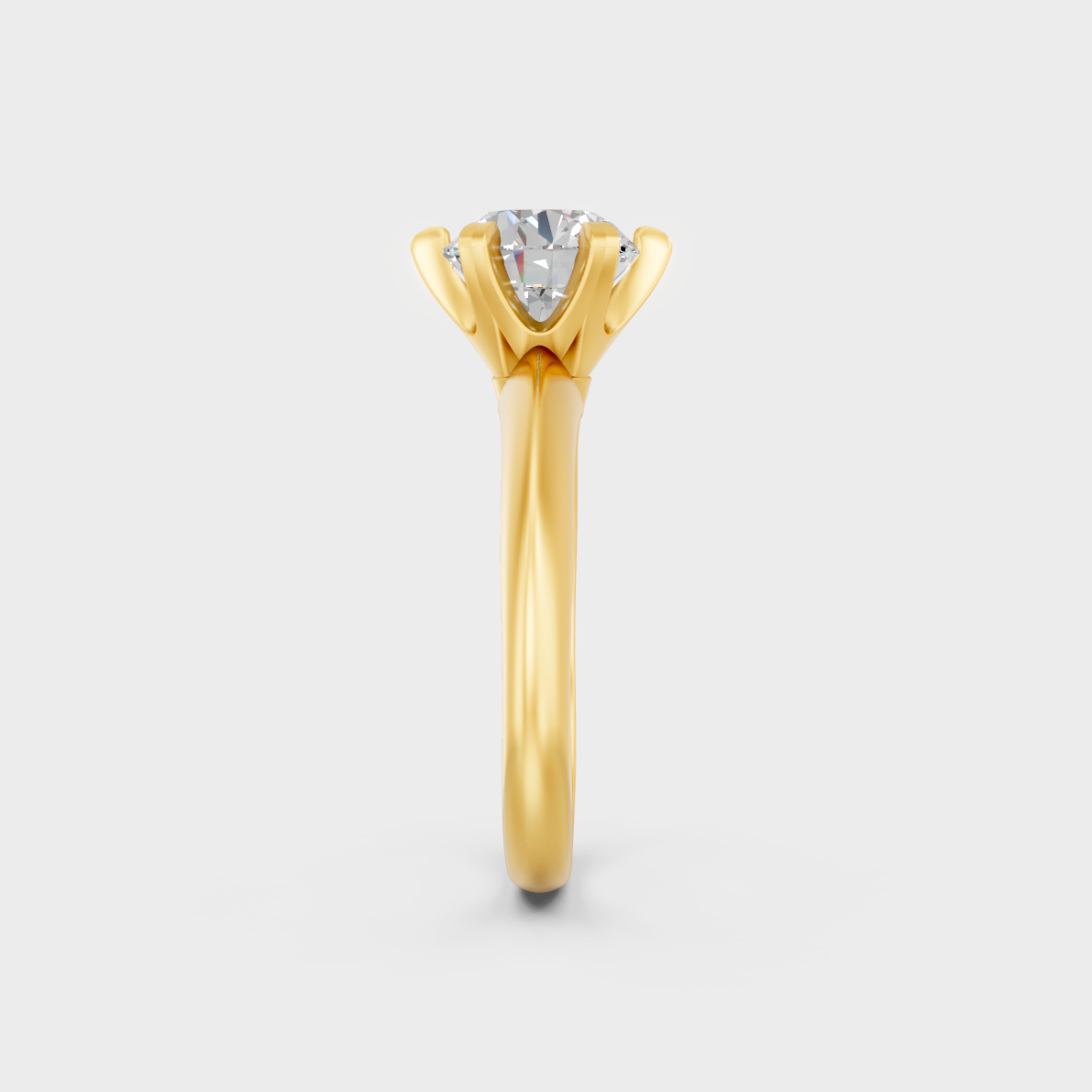 Close-Up View of 1.50 Ct Round Lab-Grown Diamond Solitaire Ring with warm 18K Yellow Gold band.