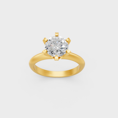 Majestic 1.50 Ct Round Lab-Grown Diamond Engagement Ring in a polished 14K Yellow Gold setting.