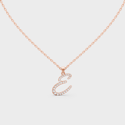 Romantic Rose Gold "E" Alphabet Lab Grown Diamond Pendant and Dainty Cable Chain
