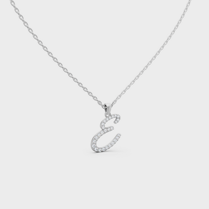 Micro Pave Letter E Initial Necklace Shining with Premium 18K White Gold Chain Set