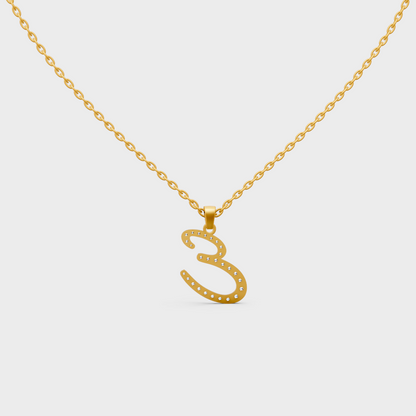 Model Wearing Capital Letter E Lab Created Diamond Necklace in 9K Yellow Gold