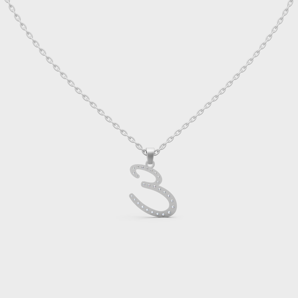 Hypoallergenic 950 Platinum "E" Alphabet Lab Grown Diamond Pendant with Matching Chain
