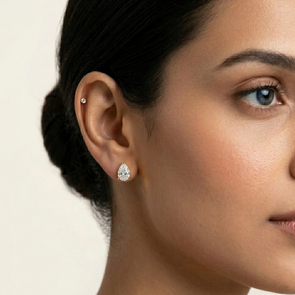 3.50 Ct total lab-grown pear-cut diamond earrings (1.75 Ct each), certified, set in 9K, 14K, 18K yellow, white, or rose gold or 950 platinum, designed for ethical luxury.