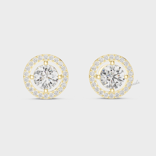 Round Cut Lab-Grown Certified Diamond Halo Stud Earrings