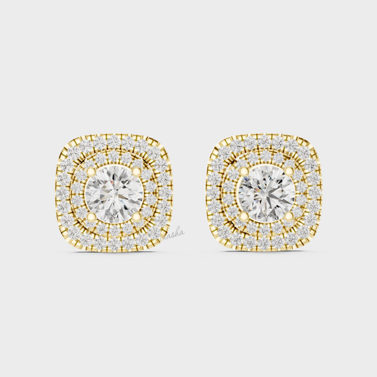 Round Cut Lab-Grown Diamond Double Halo Stud Earrings in