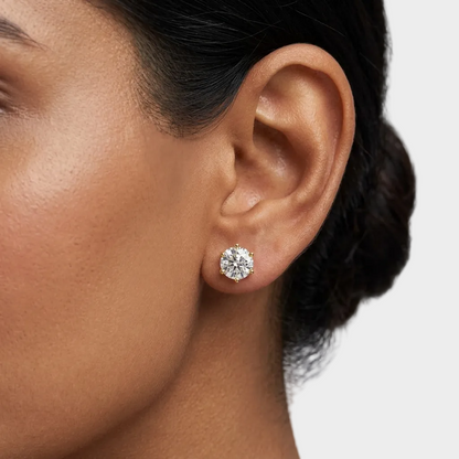 Lab-grown diamond stud earrings with 0.60 ct each round-cut certified diamonds (approx. 1.20 ct total), set in 9K, 14K, 18K rose, white, or yellow gold, and 950 platinum—timeless, ethical luxury jewelry.