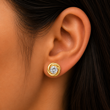 14K Yellow Gold Round Cut Diamond Stud Earrings