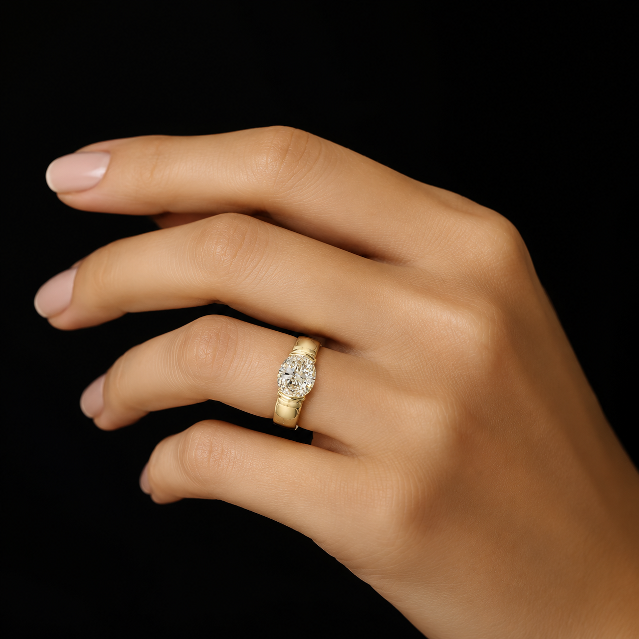 14K Yellow gold lab grown Oval diamond ring