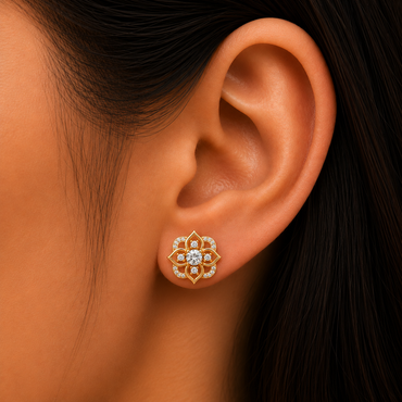 Round Lab Grown Diamond Stud Earrings In 14K Yellow Gold