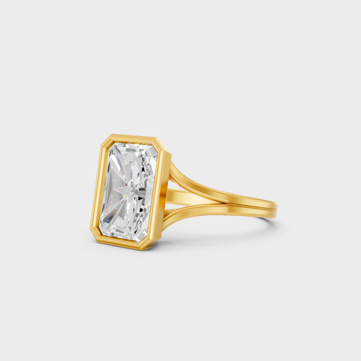 Certified 8 Carat Radiant-Cut Lab-Grown Diamond Solitaire Ring in 18K Yellow Gold.