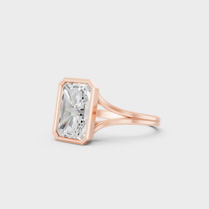 Distinctive 8 Carat Radiant-Cut Lab-Grown Diamond Solitaire Ring in 18K Rose Gold.