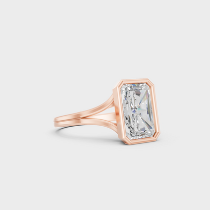 Exquisite 8 Ct Radiant Lab-Grown Diamond Engagement Ring, polished 14K Rose Gold finish.