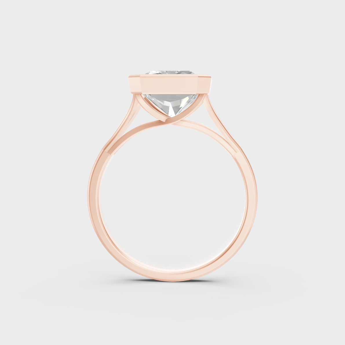 Unique 8 Carat Radiant-Cut Lab-Grown Diamond Solitaire Ring with modern appeal in 9K Rose Gold.