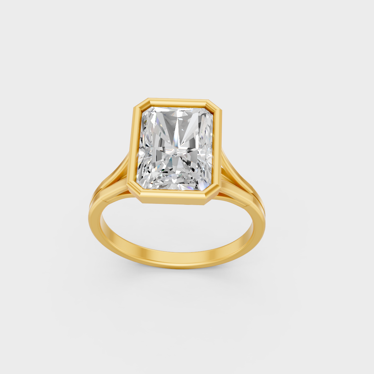 Majestic 8 Ct Radiant Lab-Grown Diamond Engagement Ring in a polished 14K Yellow Gold setting.